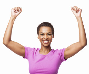 African American Woman Celebrating Success - Isolated